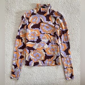 Monki Retro Floral Long Sleeve Top preppy Cottagecore Orange Purple